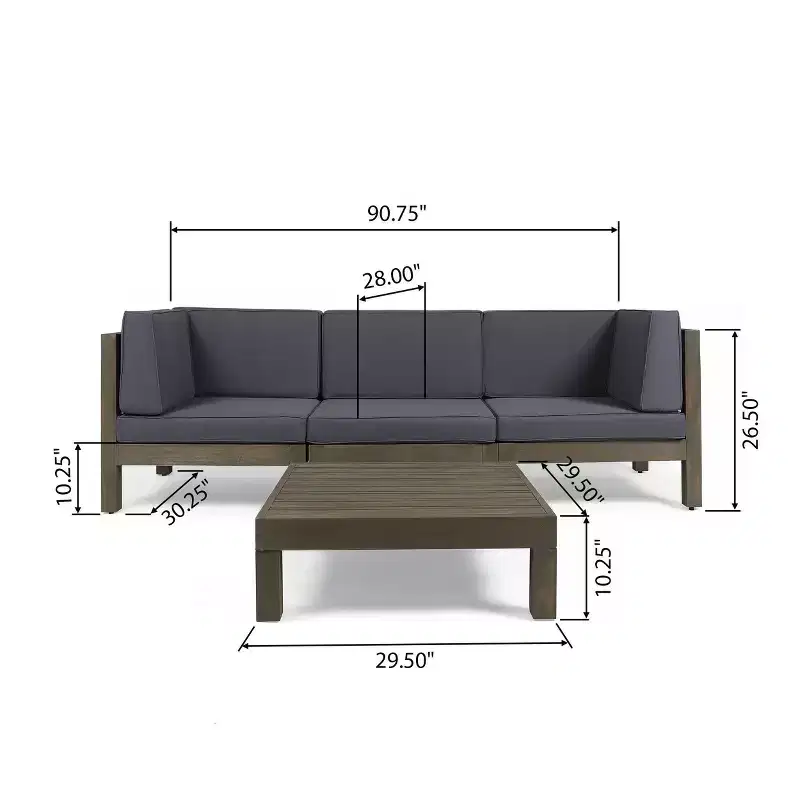 Oana, canapé modulable 4 pièces en acacia et ensemble de table - gris/gris foncé - Christopher Knight Home