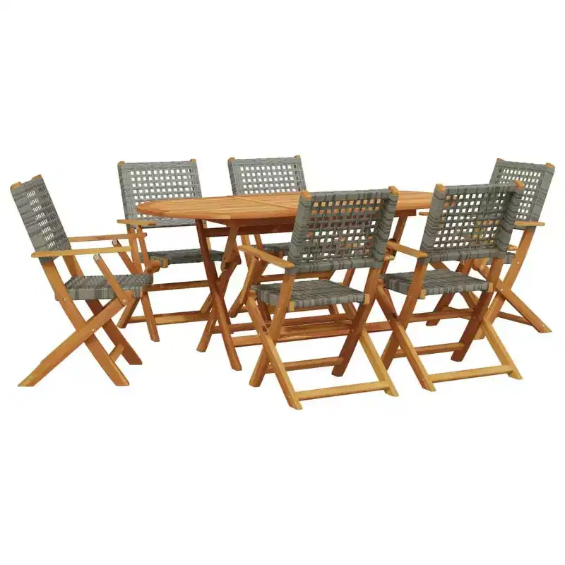 vidaXL Ensemble de jardin à dîner Gris Bois d'acacia massif, résine tressée Moyen