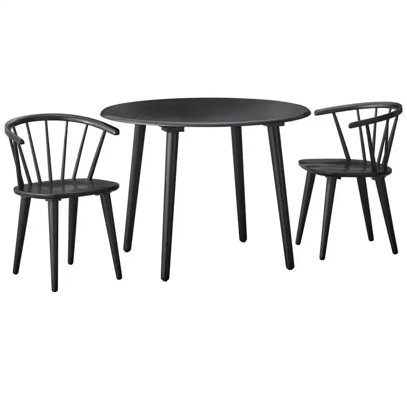 Buylateral Ensemble de salle à manger rond Florence Farmhouse 3 pièces 42 po avec chaises en bois massif Noir