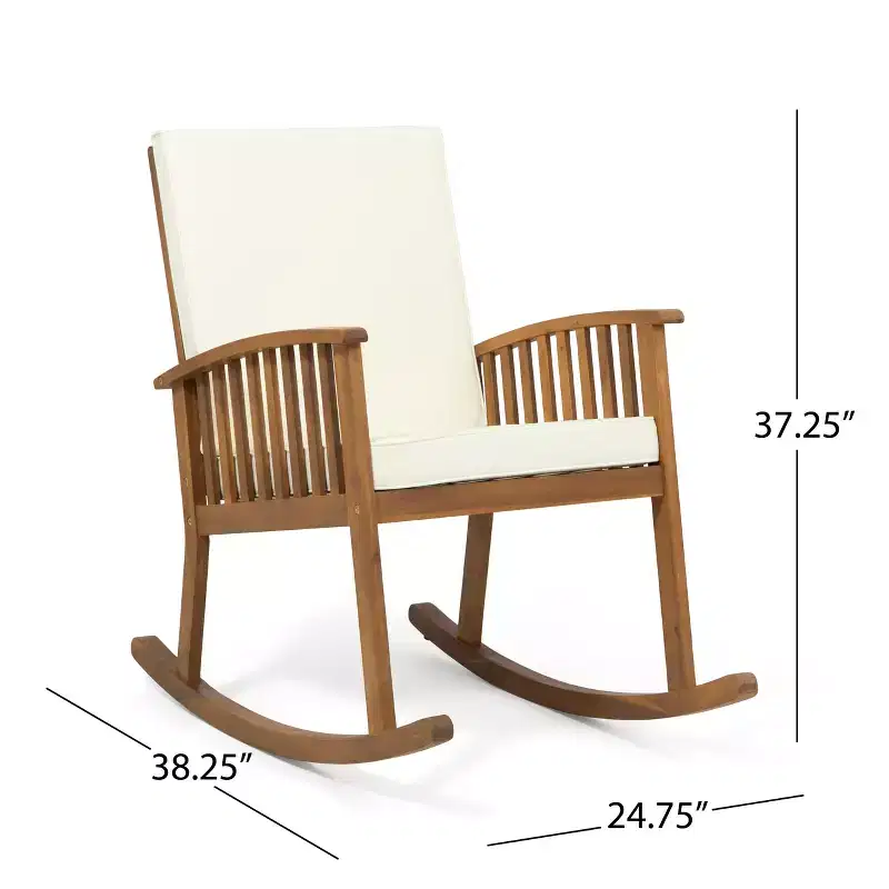 Ensemble de conversation 3 pièces en bois d'acacia d'extérieur avec coussins et fauteuils à bascule Abbottsford de Christopher Knight Home, marron/crème