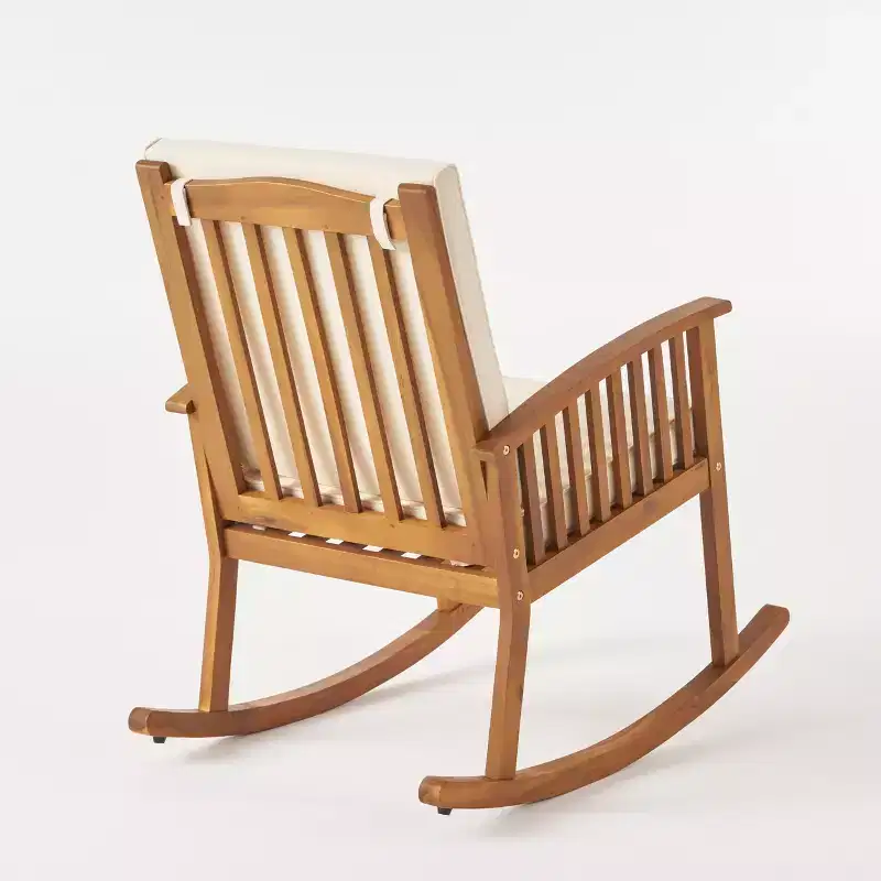 Ensemble de conversation 3 pièces en bois d'acacia d'extérieur avec coussins et fauteuils à bascule Abbottsford de Christopher Knight Home, marron/crème