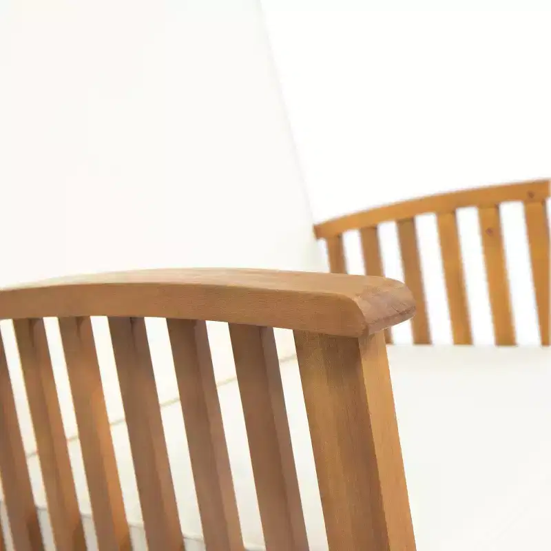 Ensemble de conversation 3 pièces en bois d'acacia d'extérieur avec coussins et fauteuils à bascule Abbottsford de Christopher Knight Home, marron/crème