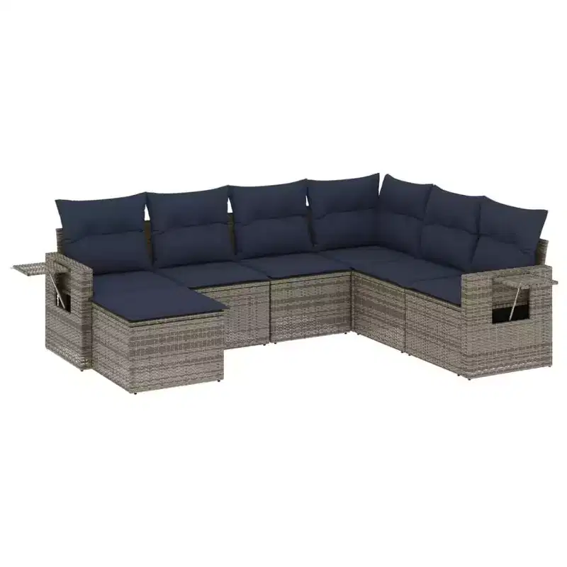 vidaXL Salon de jardin noir, rotin PE bleu, acier thermolaqué 7 pièces