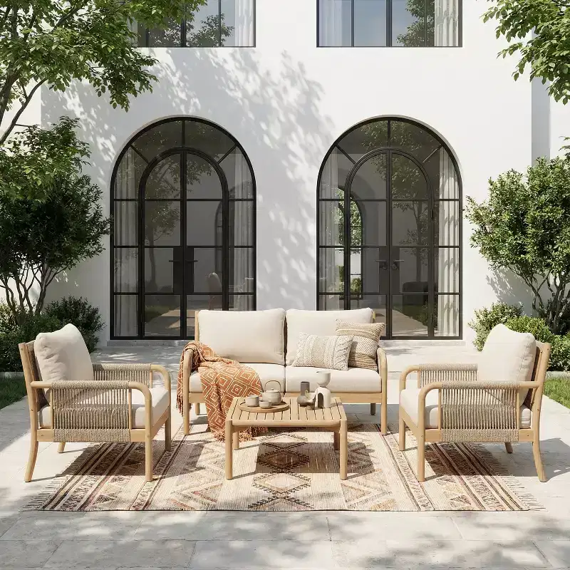 Christopher Knight Home Anil, ensemble de 5 meubles de jardin en bois d'acacia et corde avec table à lattes
