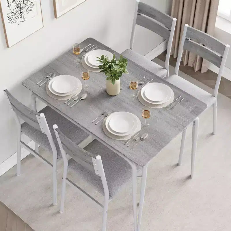 Ensemble de salle à manger 5 pièces pour 4 personnes, table et chaises carrées compactes, plateau robuste en MDF, cadre métallique, ensemble petit-déjeuner peu encombrant