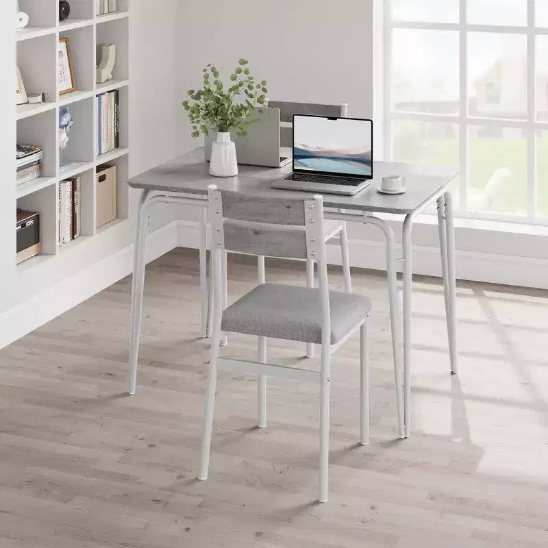 Ensemble de salle à manger 5 pièces pour 4 personnes, table et chaises carrées compactes, plateau robuste en MDF, cadre métallique, ensemble petit-déjeuner peu encombrant