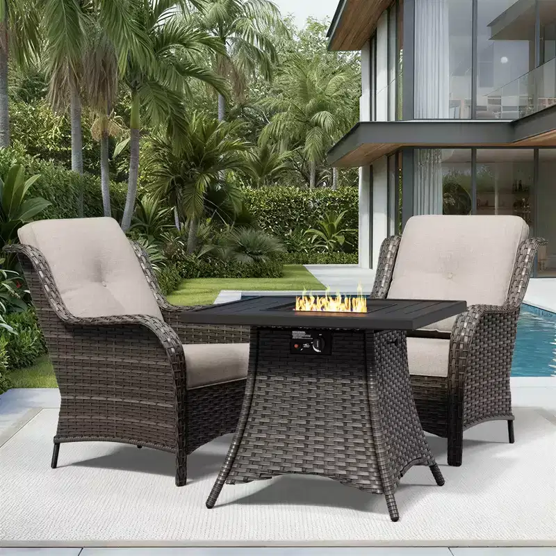 Ensemble de 2 chaises en osier d'extérieur UPTIOT avec table foyer et coussins tout temps