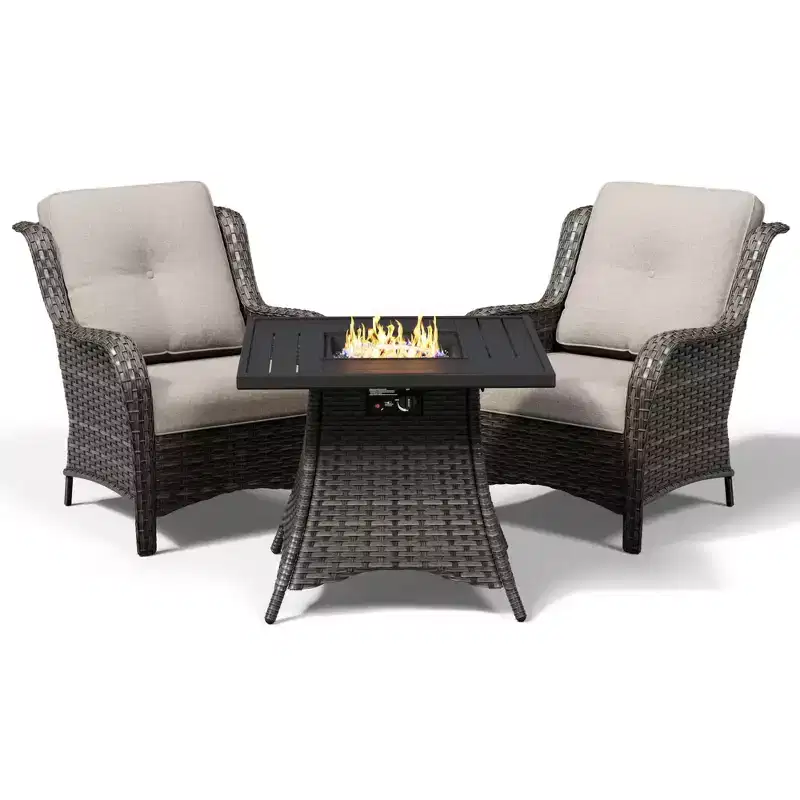 Ensemble de 2 chaises en osier d'extérieur UPTIOT avec table foyer et coussins tout temps