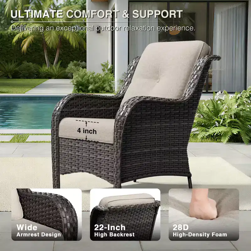 Ensemble de 2 chaises en osier d'extérieur UPTIOT avec table foyer et coussins tout temps