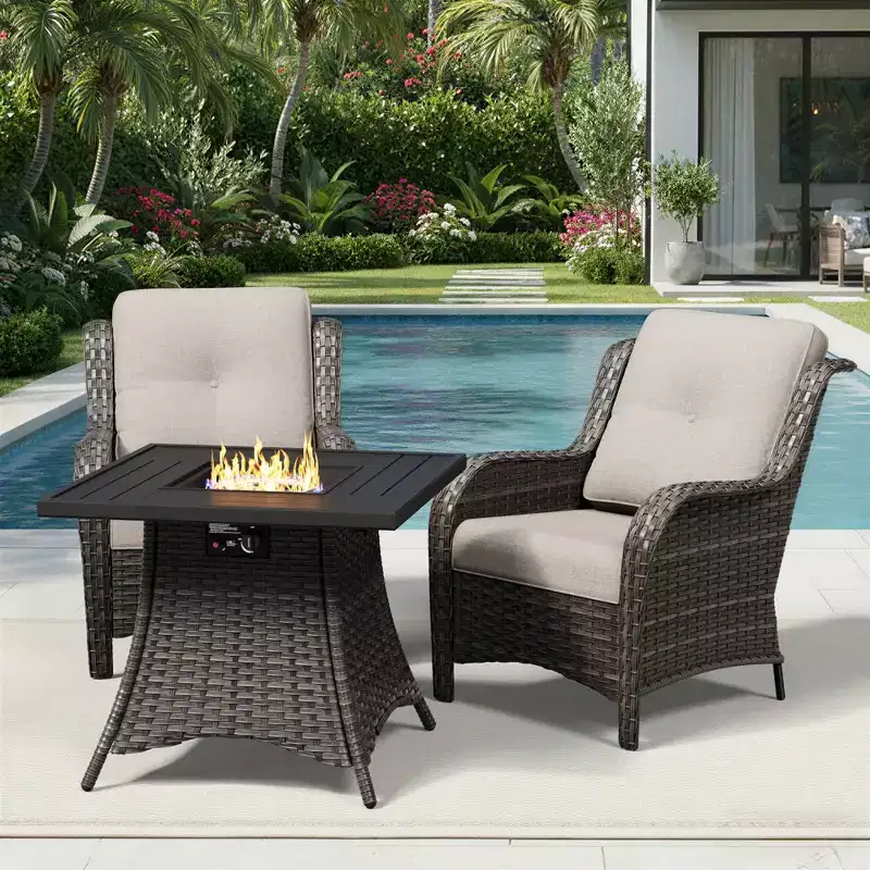 Ensemble de 2 chaises en osier d'extérieur UPTIOT avec table foyer et coussins tout temps