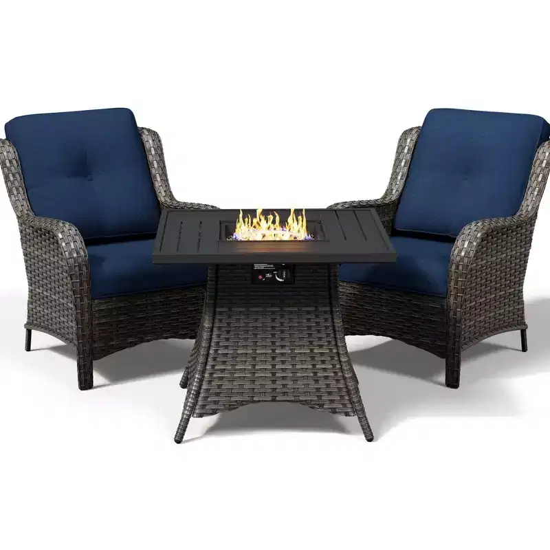 Ensemble de 2 chaises en osier d'extérieur UPTIOT avec table foyer et coussins tout temps