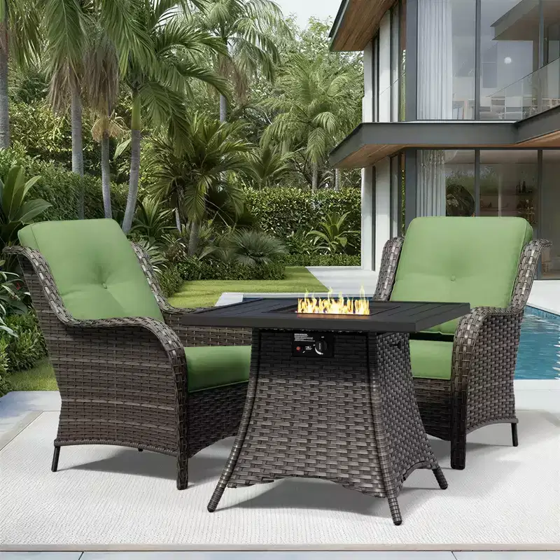Ensemble de 2 chaises en osier d'extérieur UPTIOT avec table foyer et coussins tout temps