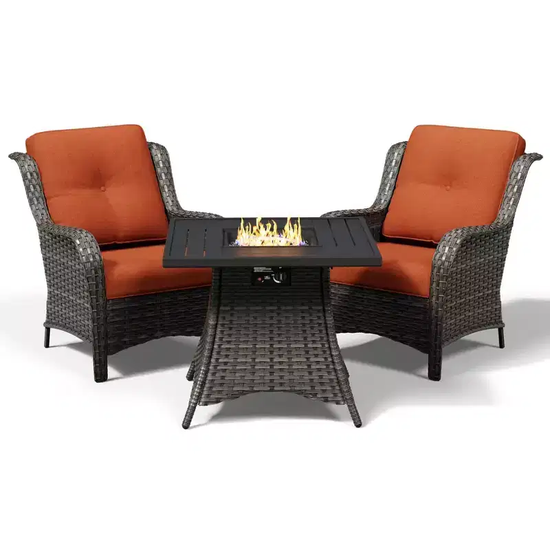 Ensemble de 2 chaises en osier d'extérieur UPTIOT avec table foyer et coussins tout temps