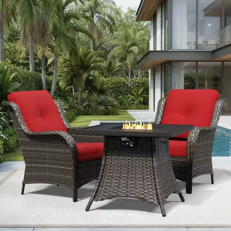 Ensemble de 2 chaises en osier d'extérieur UPTIOT avec table foyer et coussins tout temps