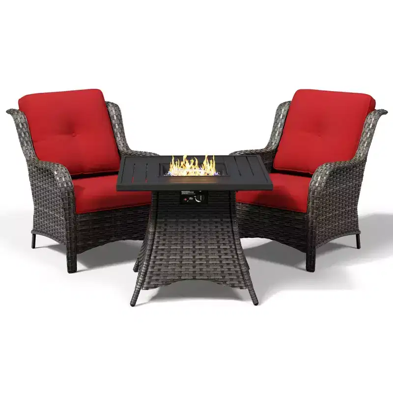 Ensemble de 2 chaises en osier d'extérieur UPTIOT avec table foyer et coussins tout temps