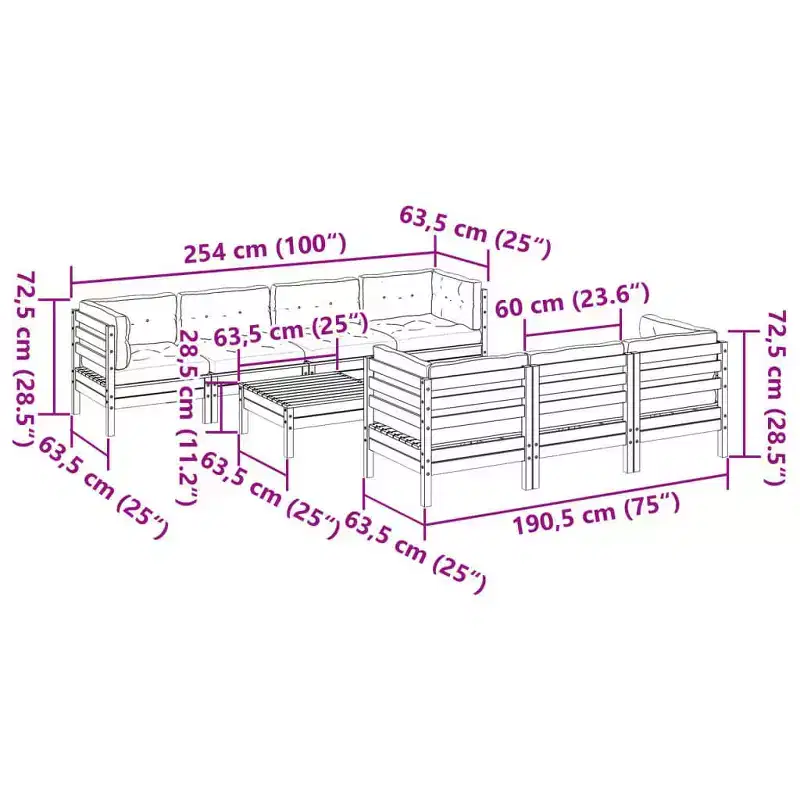 vidaXL Salon de jardin Marron cire Bois de pin massif, Tissu Oxford Grand