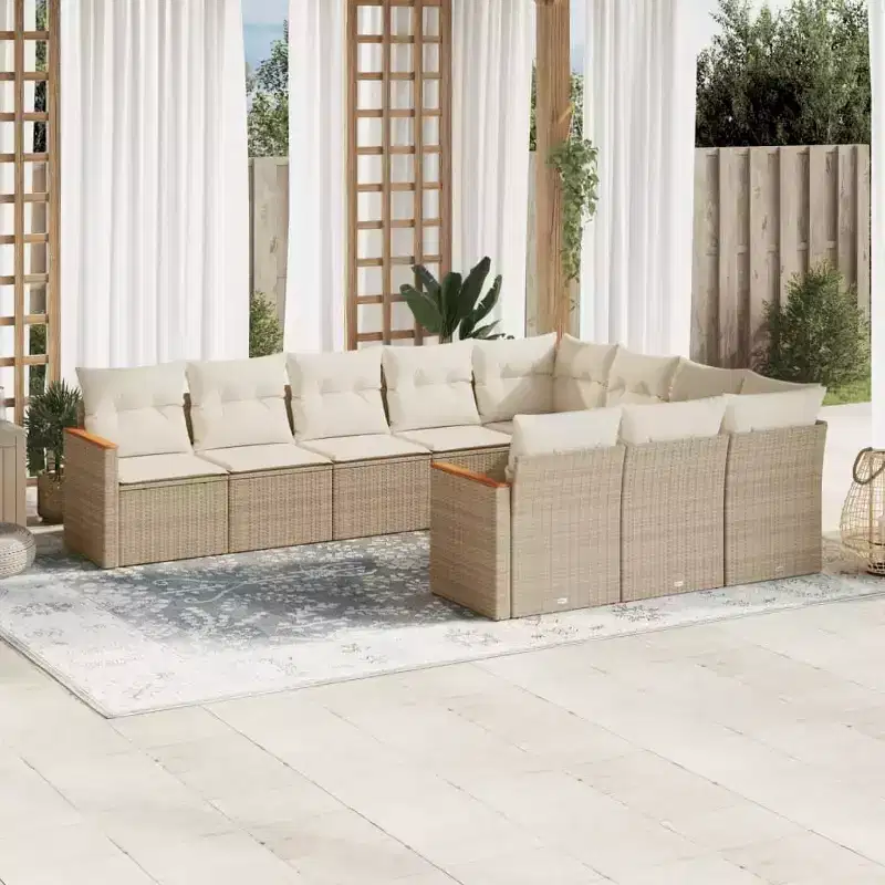 vidaXL Salon de jardin 10 places avec coussins en résine tressée, canapé d'extérieur modulaire, plusieurs couleurs et modèles