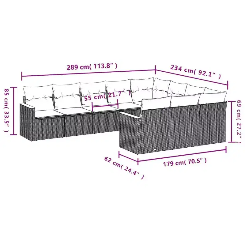 vidaXL Salon de jardin 10 places avec coussins en résine tressée, canapé d'extérieur modulaire, plusieurs couleurs et modèles