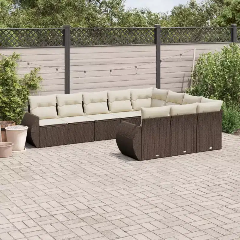 vidaXL Salon de jardin 10 places avec coussins en résine tressée, canapé d'extérieur modulaire, plusieurs couleurs et modèles