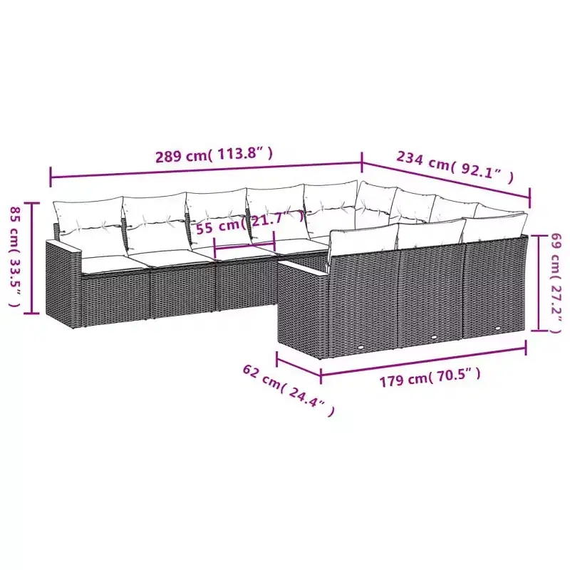 vidaXL Salon de jardin 10 places avec coussins en résine tressée, canapé d'extérieur modulaire, plusieurs couleurs et modèles