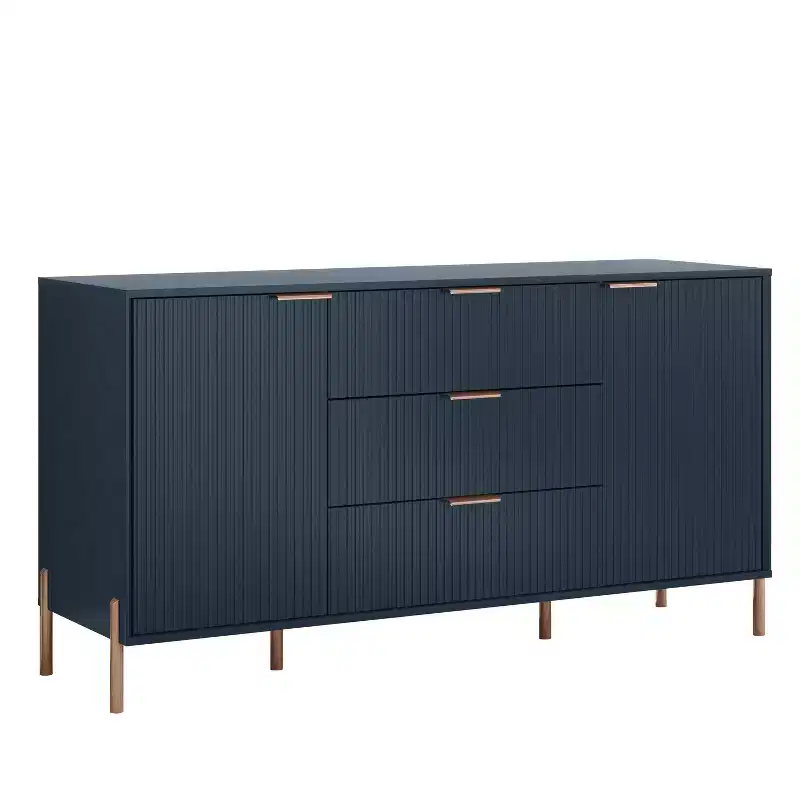 Festivo Ensemble 3 pièces élégance moderne : 2 tables de nuit à 2 tiroirs et commode à 3 tiroirs bleu marine