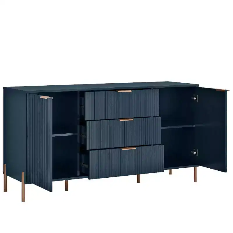 Festivo Ensemble 3 pièces élégance moderne : 2 tables de nuit à 2 tiroirs et commode à 3 tiroirs bleu marine