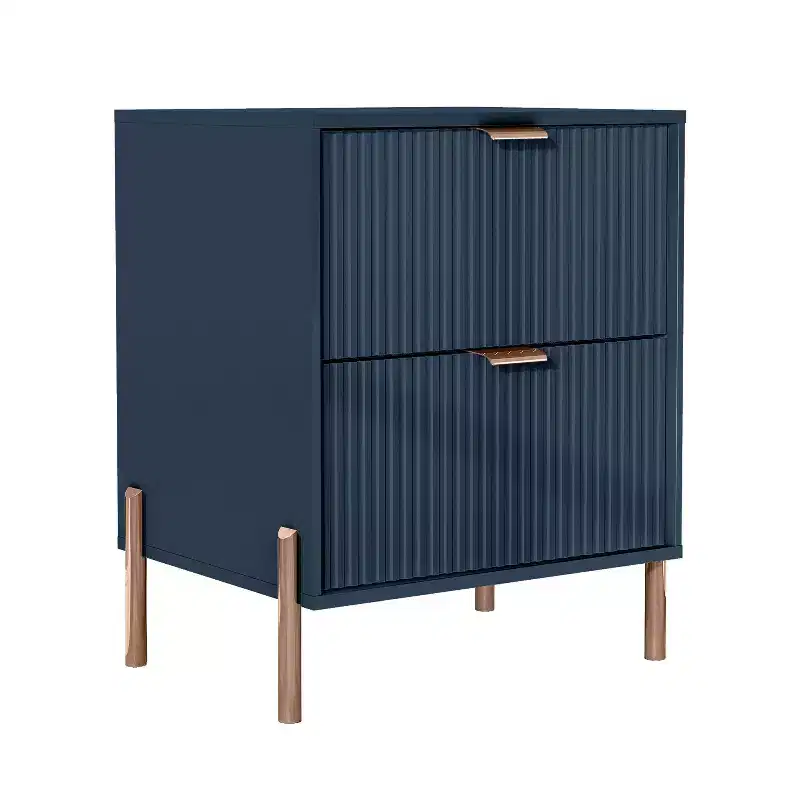 Festivo Ensemble 3 pièces élégance moderne : 2 tables de nuit à 2 tiroirs et commode à 3 tiroirs bleu marine