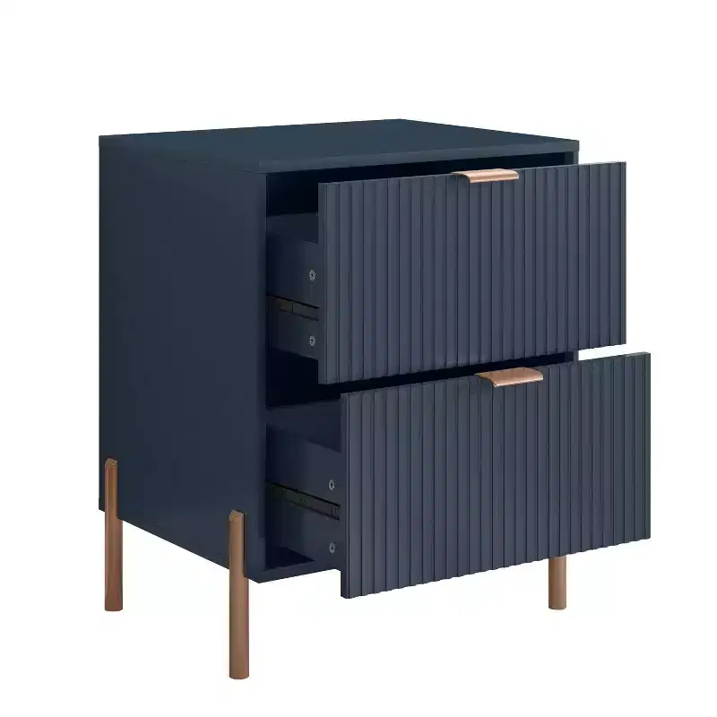 Festivo Ensemble 3 pièces élégance moderne : 2 tables de nuit à 2 tiroirs et commode à 3 tiroirs bleu marine