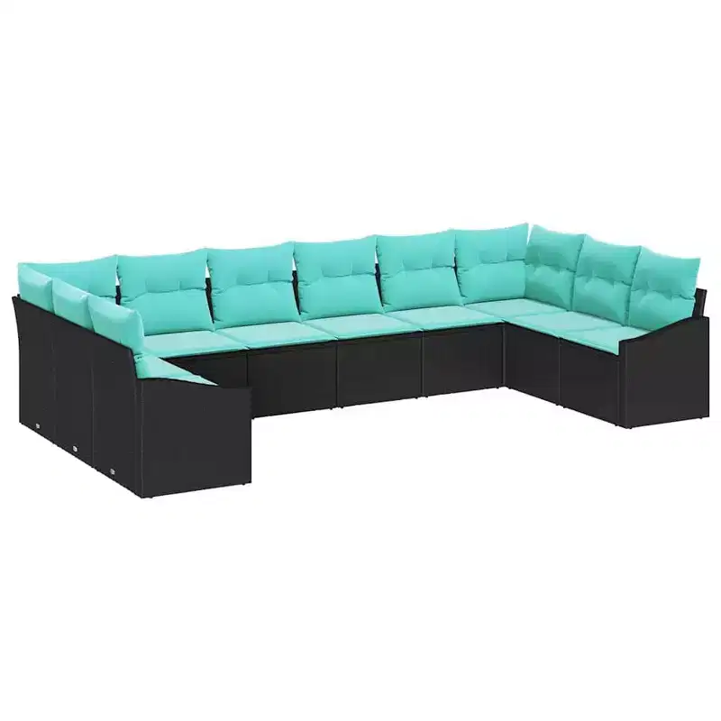 vidaXL Salon de jardin 10 pcs Noir et turquoise Rotin PE - Noir et turquoise sans table
