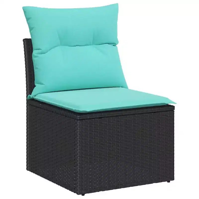 vidaXL Salon de jardin 10 pcs Noir et turquoise Rotin PE - Noir et turquoise sans table