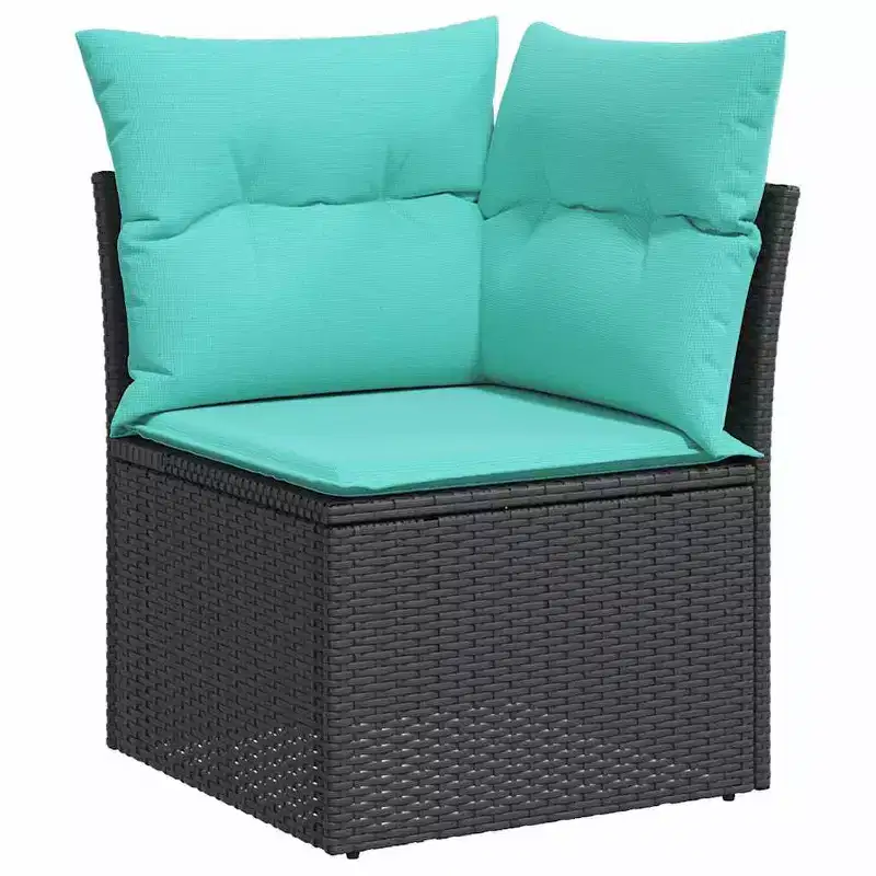 vidaXL Salon de jardin 10 pcs Noir et turquoise Rotin PE - Noir et turquoise sans table