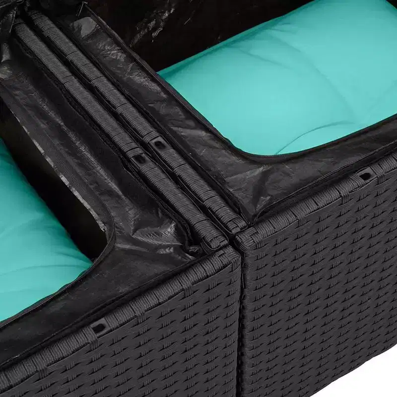 vidaXL Salon de jardin 10 pcs Noir et turquoise Rotin PE - Noir et turquoise sans table