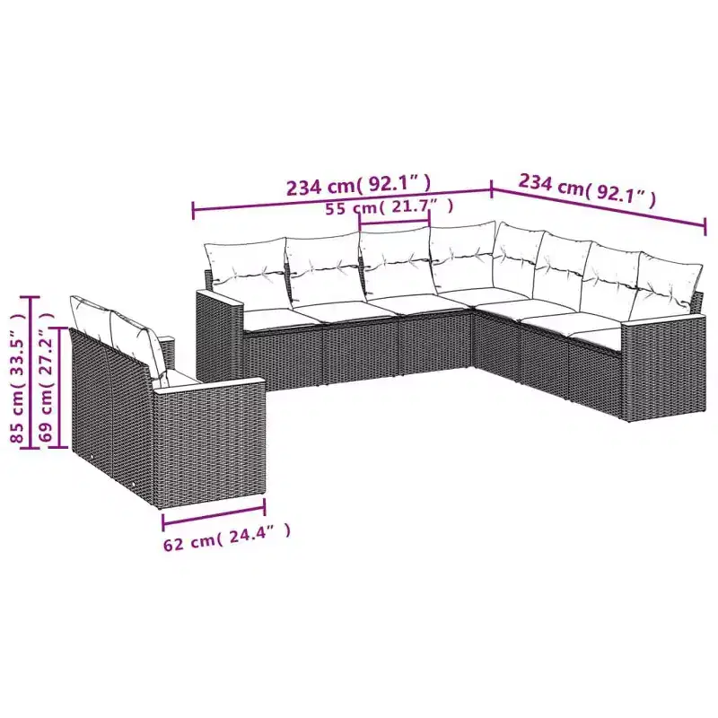 vidaXL Salon de jardin modulaire spacieux avec coussins amovibles