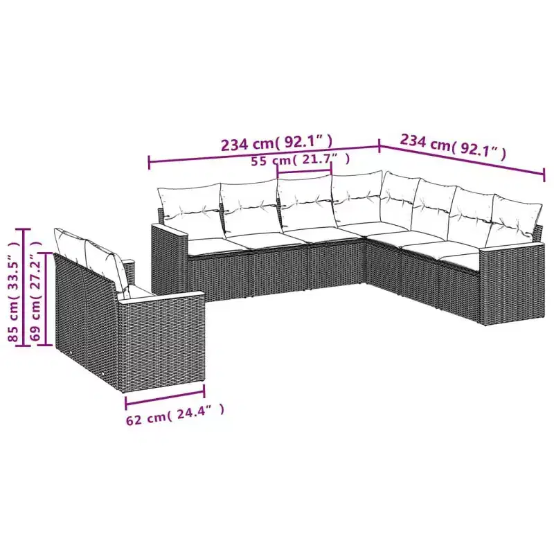 vidaXL Salon de jardin modulaire spacieux avec coussins amovibles