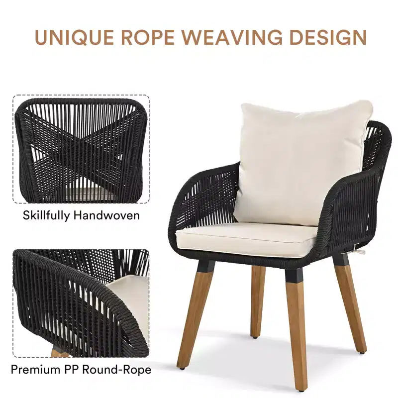 Ensemble de mobilier de patio Zevemomo 5 pièces en corde, pour jardin avec fauteuils tressés à la main, poufs, table en osier avec bar rafraîchissant escamotable