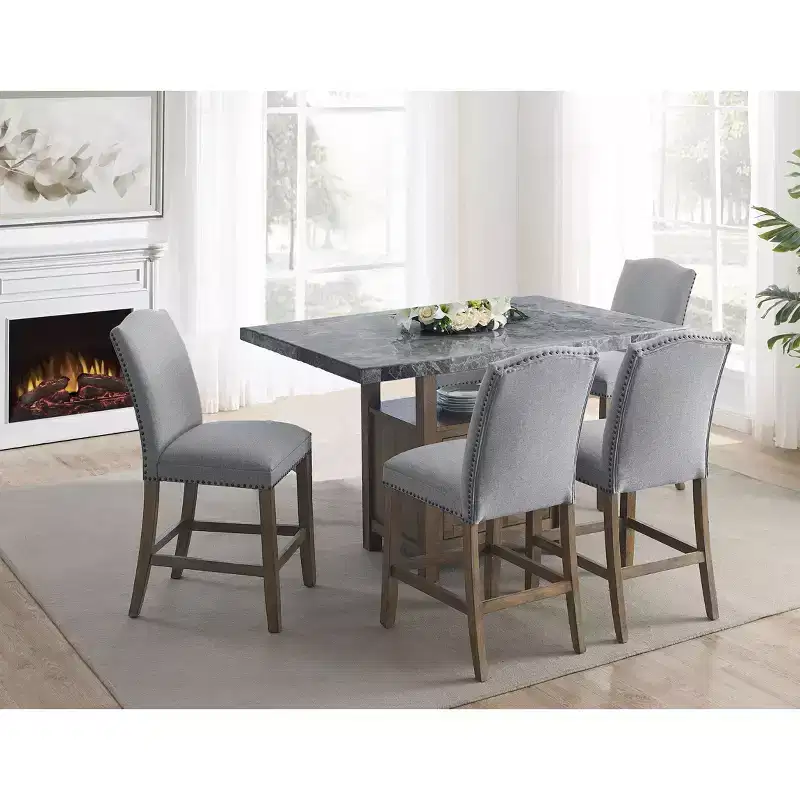 Ensemble de salle à manger 5 pièces en marbre Grayson gris/bois flotté – Steve Silver Co.