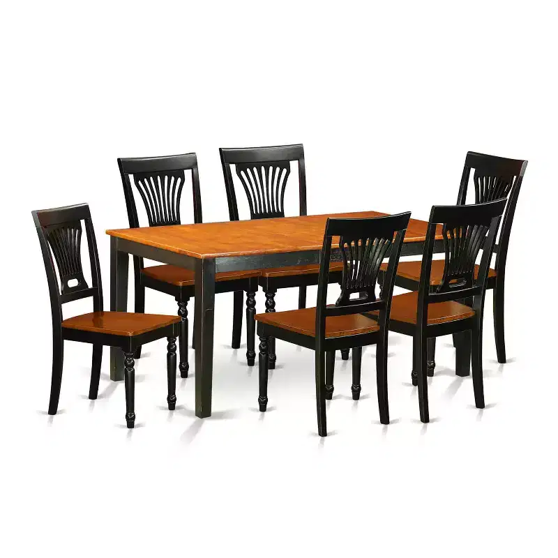 Table à manger HomeStock 7 pièces rectangulaire noir et finition cerisier avec plateau en bois massif et 6 chaises