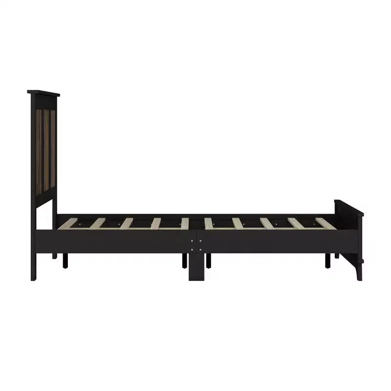 Ensemble de chambre Whisen 4 pièces, lit plateforme Queen size de style rustique, table de chevet avec rangement et commode avec poignée en métal