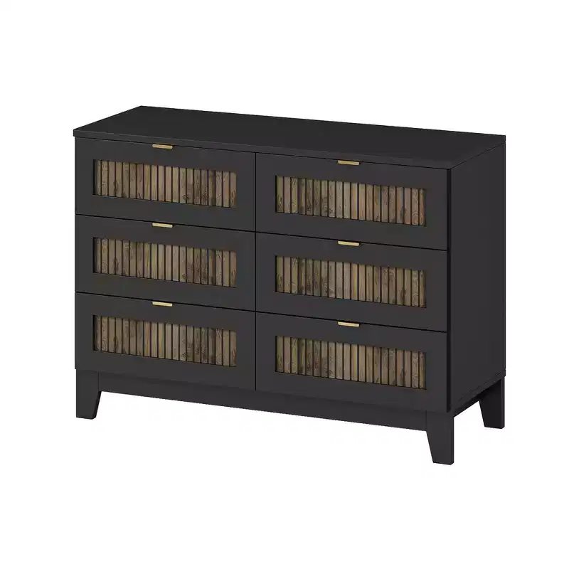 Ensemble de chambre Whisen 4 pièces, lit plateforme Queen size de style rustique, table de chevet avec rangement et commode avec poignée en métal
