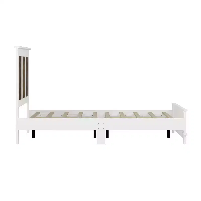 Ensemble de chambre Whisen 4 pièces, lit plateforme Queen size de style rustique, table de chevet avec rangement et commode avec poignée en métal