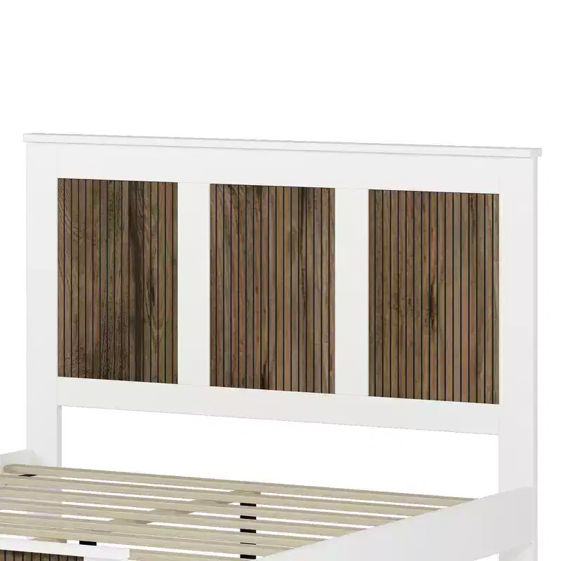 Ensemble de chambre Whisen 4 pièces, lit plateforme Queen size de style rustique, table de chevet avec rangement et commode avec poignée en métal