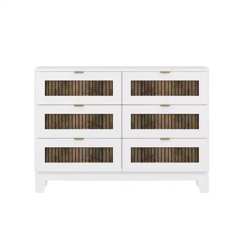 Ensemble de chambre Whisen 4 pièces, lit plateforme Queen size de style rustique, table de chevet avec rangement et commode avec poignée en métal