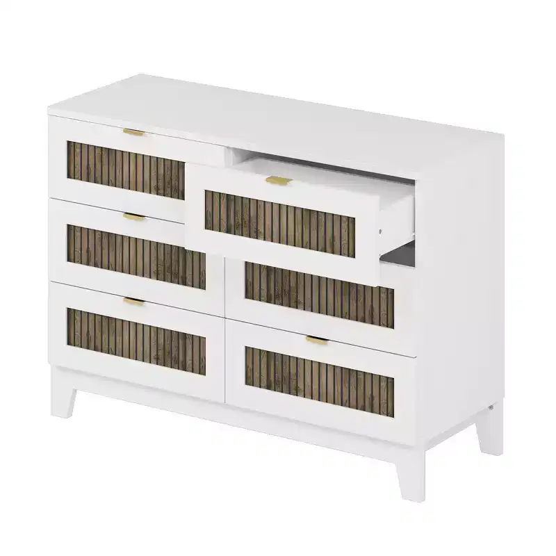Ensemble de chambre Whisen 4 pièces, lit plateforme Queen size de style rustique, table de chevet avec rangement et commode avec poignée en métal