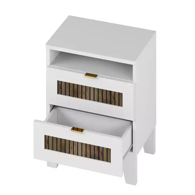 Ensemble de chambre Whisen 4 pièces, lit plateforme Queen size de style rustique, table de chevet avec rangement et commode avec poignée en métal