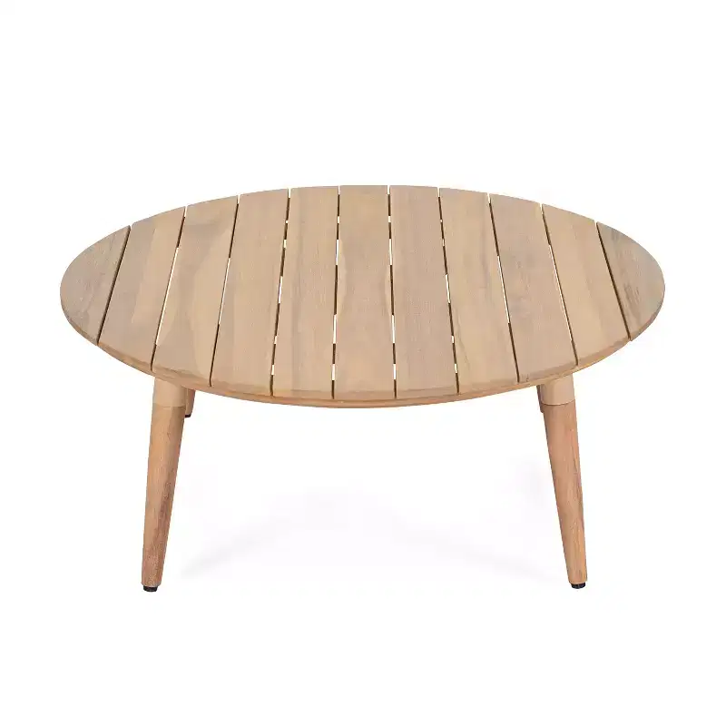 Ensemble de conversation d'extérieur moderne 5 pièces Christopher Knight Home Mah en aluminium avec table basse ronde à lattes en bois d'acacia
