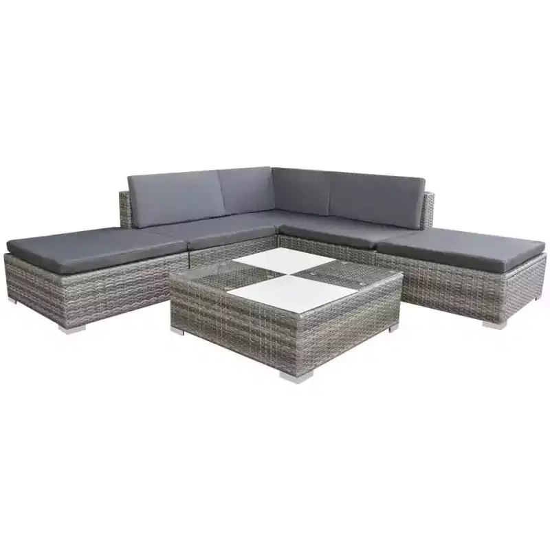 vidaXL Ensemble de meubles de jardin gris en résine tressée modulaire moyen