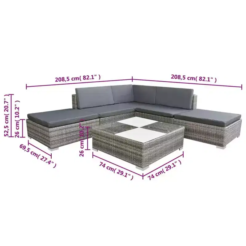 vidaXL Ensemble de meubles de jardin gris en résine tressée modulaire moyen