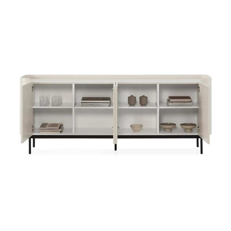 Credenza 4 ante effetto cannettato colore crema 200x40x80H Willa18924