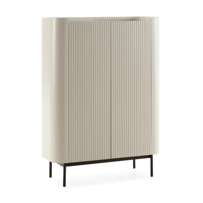 Credenza alta con 2 ante effetto cannettato colore crema 100x40x140H Willa18929