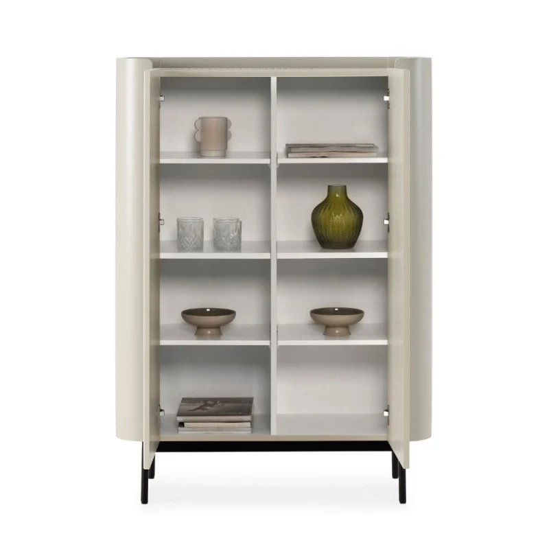 Credenza alta con 2 ante effetto cannettato colore crema 100x40x140H Willa18929